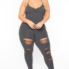 Jumpsuits & Rompers Curvy Sense | Plus Size Destroyed Catsuit Jumpsuit Charcoal