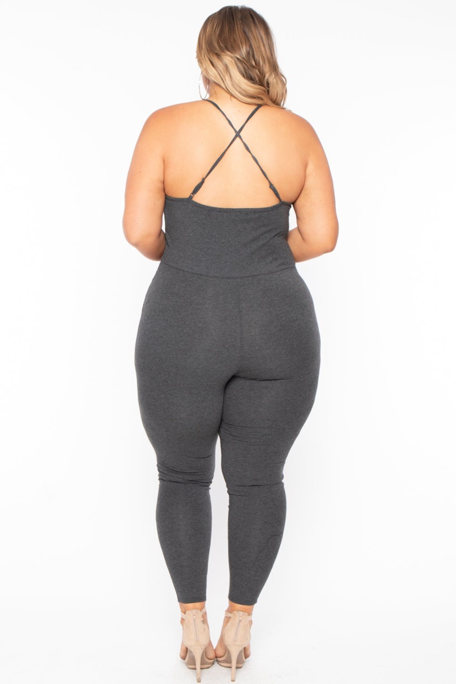 Jumpsuits & Rompers Curvy Sense | Plus Size Destroyed Catsuit Jumpsuit Charcoal