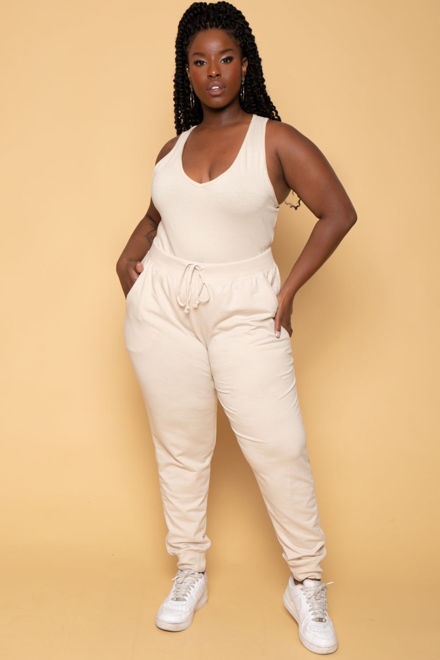 Bottoms Ambiance | Plus Size Sweat Jogger Beige