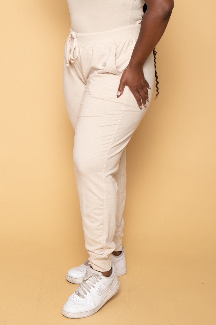 Bottoms Ambiance | Plus Size Sweat Jogger Beige