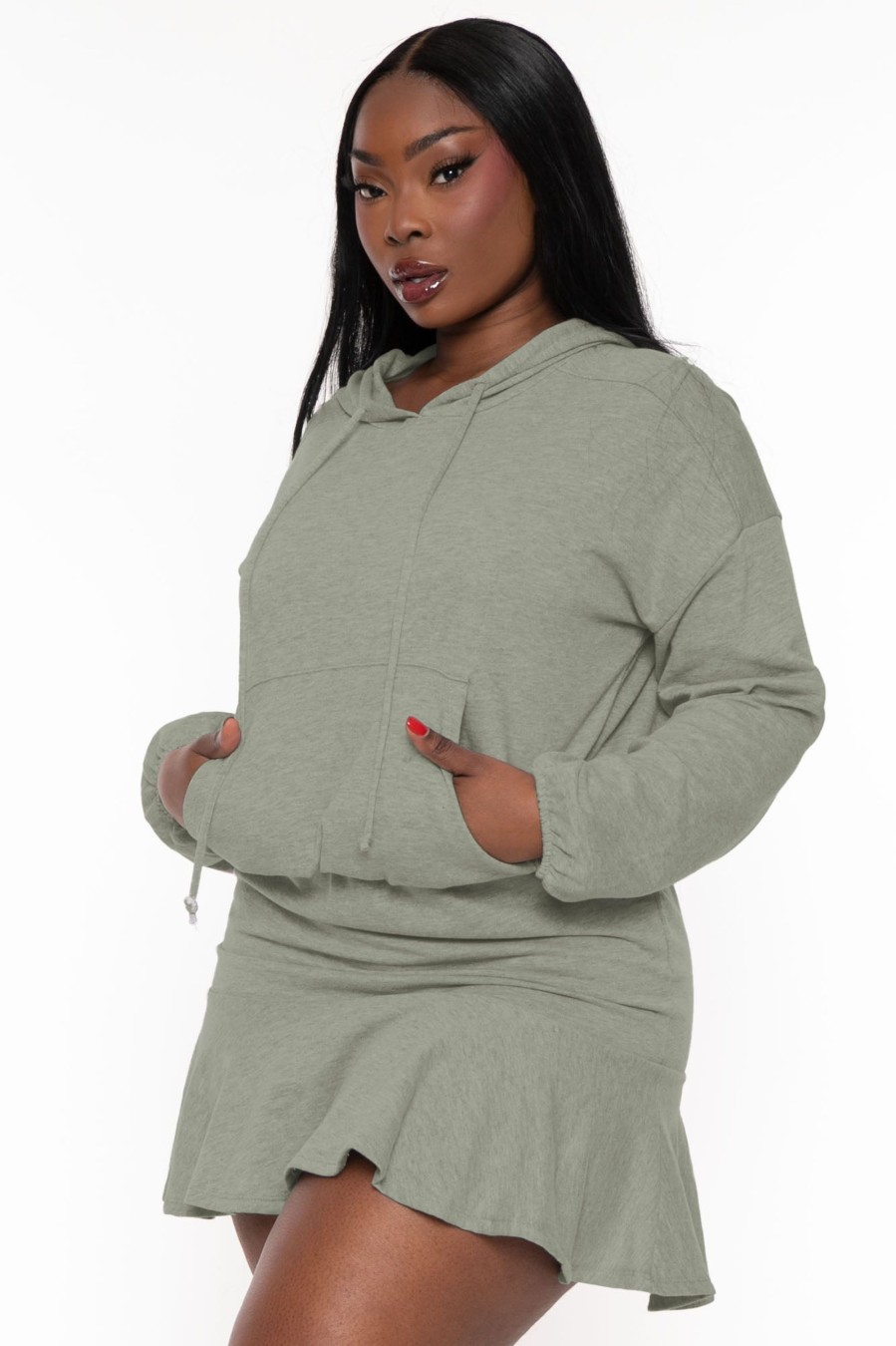 Dresses CULTURE CODE | Plus Size Tracie Hoodie Mini Dress Olive