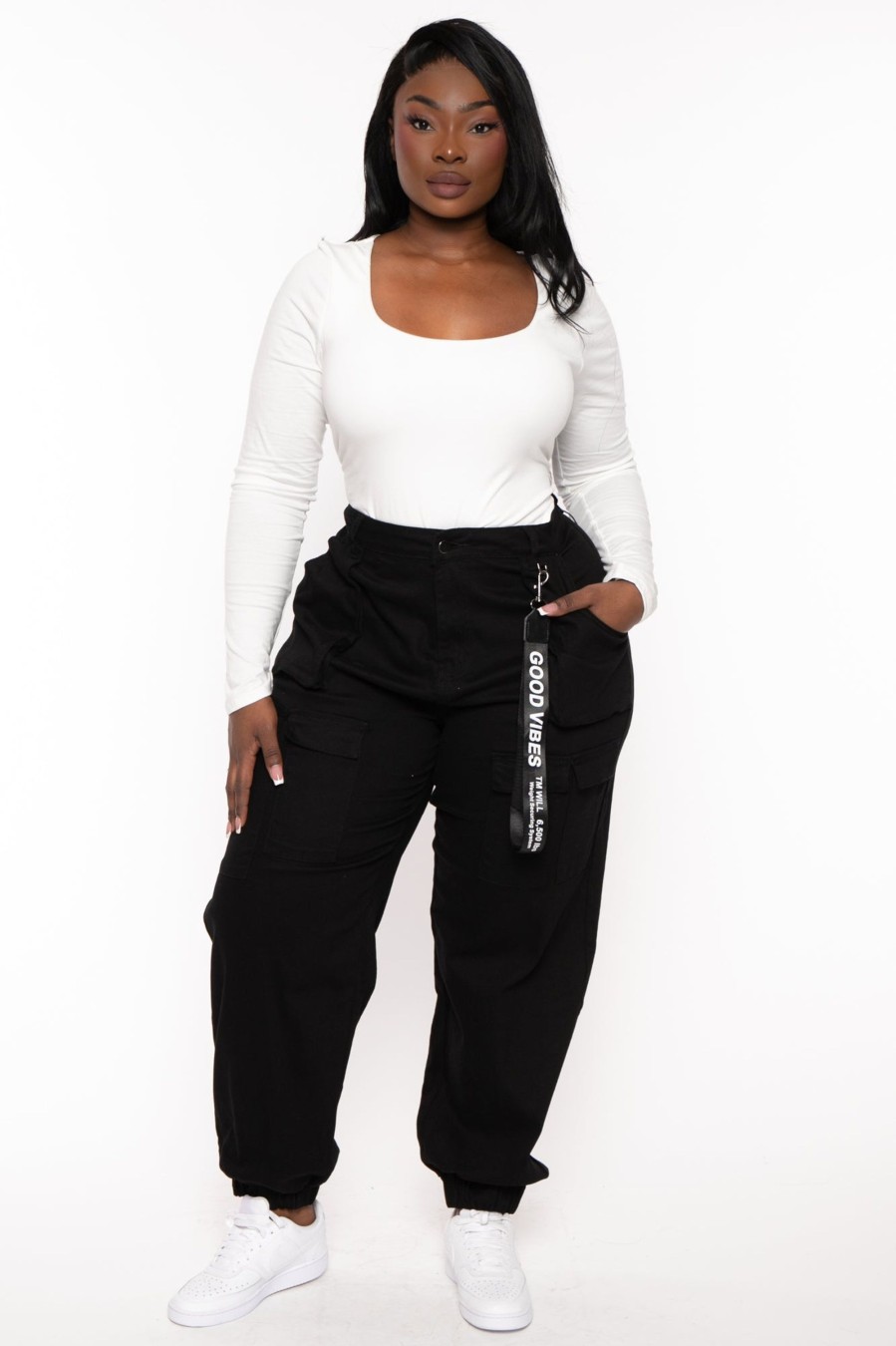 Jeans & Denim American Bazi | Plus Size Good Vibes Multi Pockets Jogger Black