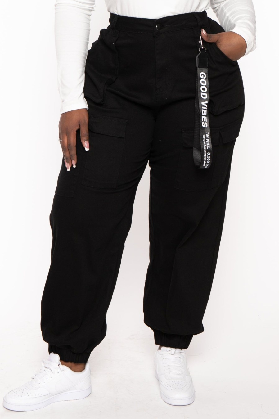 Jeans & Denim American Bazi | Plus Size Good Vibes Multi Pockets Jogger Black