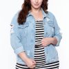 Outerwear Wax Jean | Plus Size Destroyed Denim Jacket Light Wash