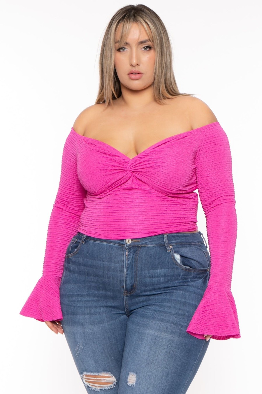 Tops Curvy Sense | Plus Size Maryliz Front Twist Top Fuchsia