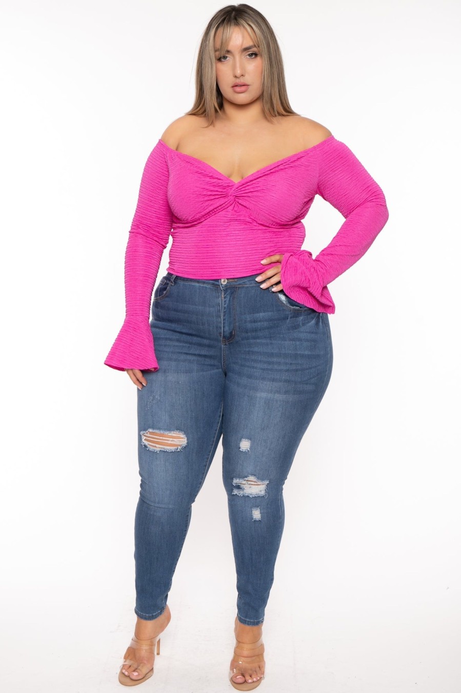 Tops Curvy Sense | Plus Size Maryliz Front Twist Top Fuchsia