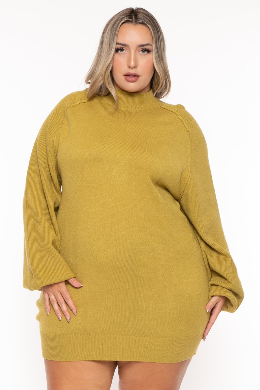 Dresses Jade by Jane | Plus Size Nakia Mock Neck Sweater Dress Lime