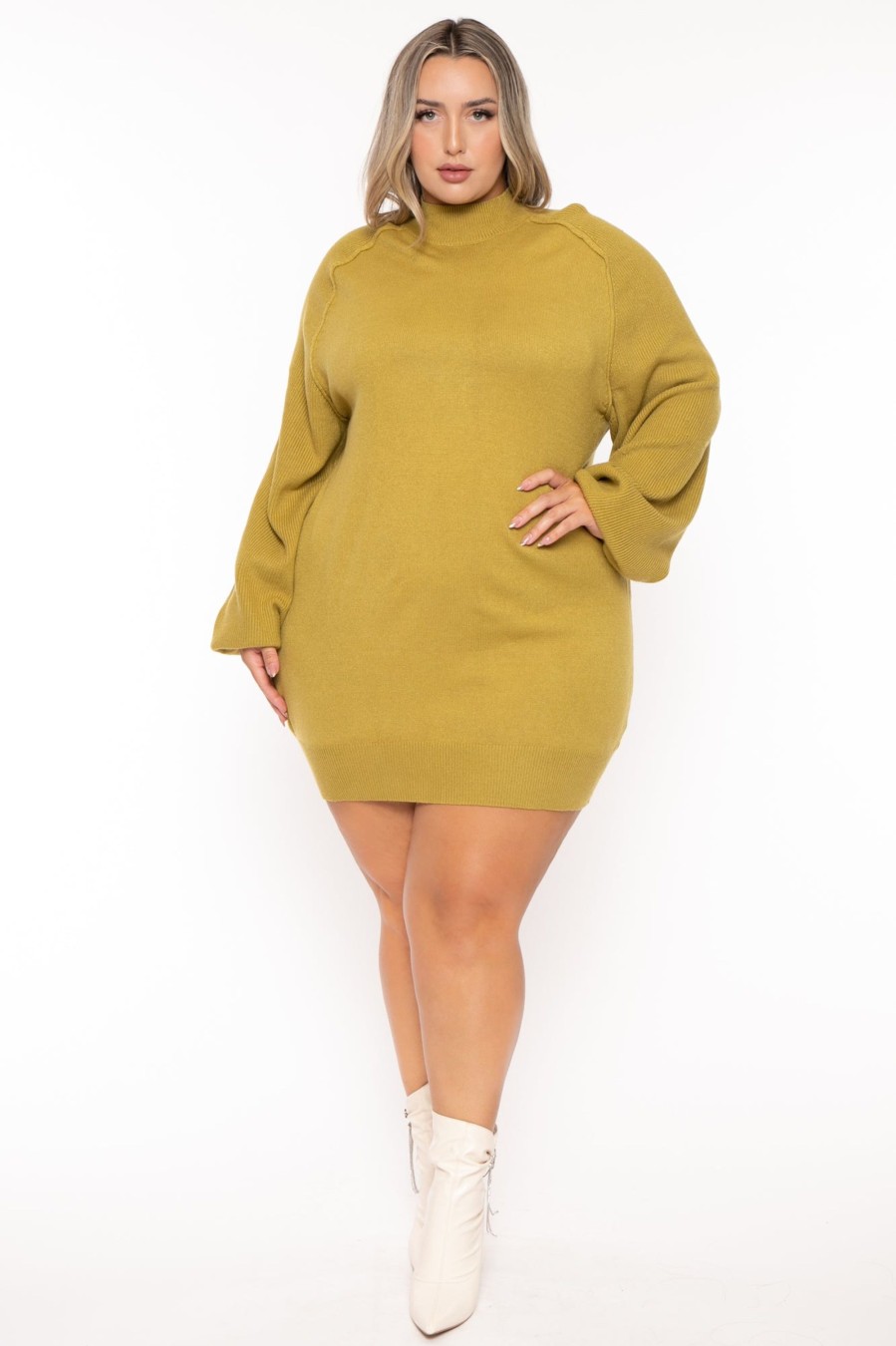 Dresses Jade by Jane | Plus Size Nakia Mock Neck Sweater Dress Lime