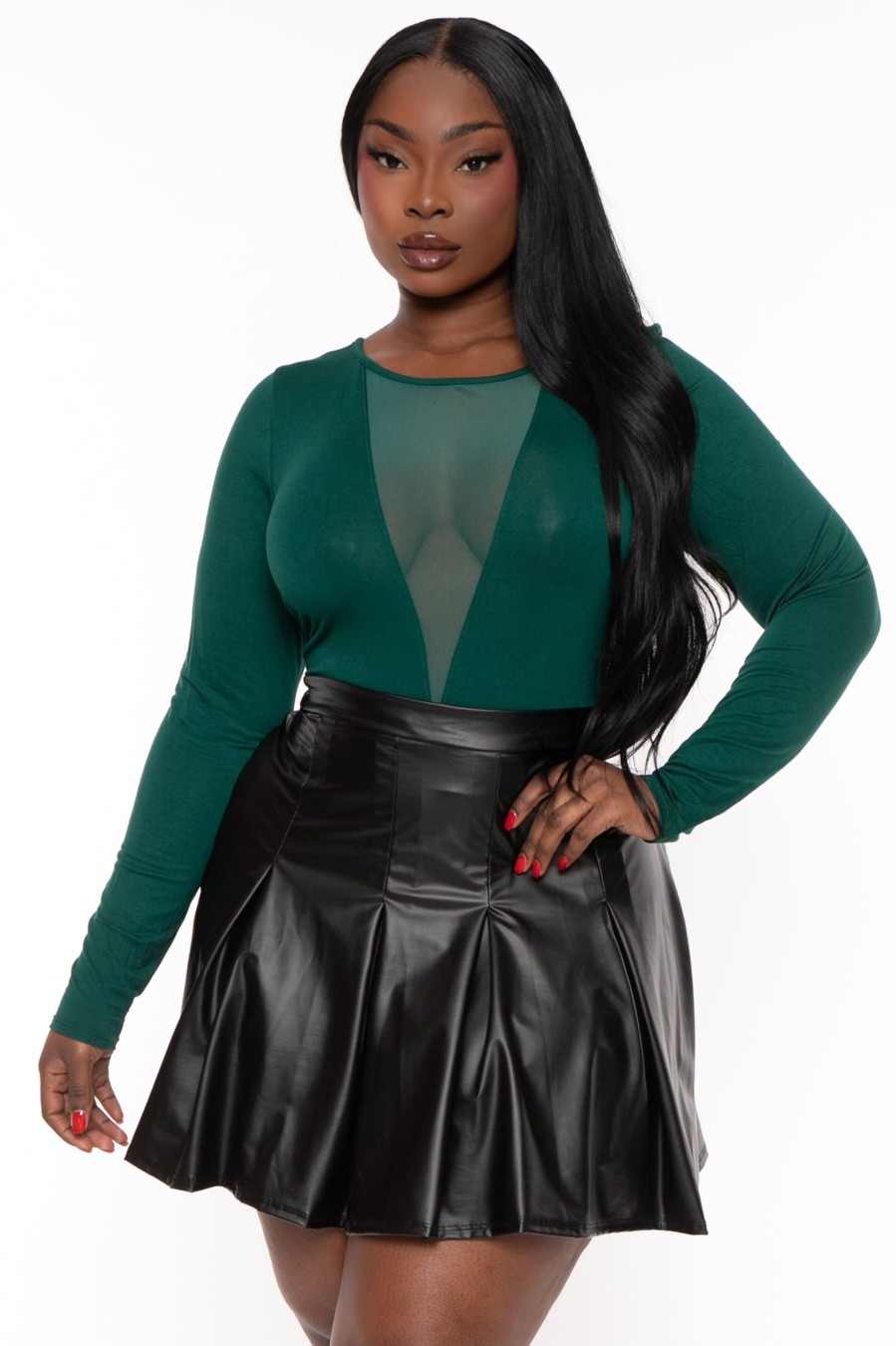 Bottoms Curvy Sense | Plus Size Blair Faux Leather Skirt Black