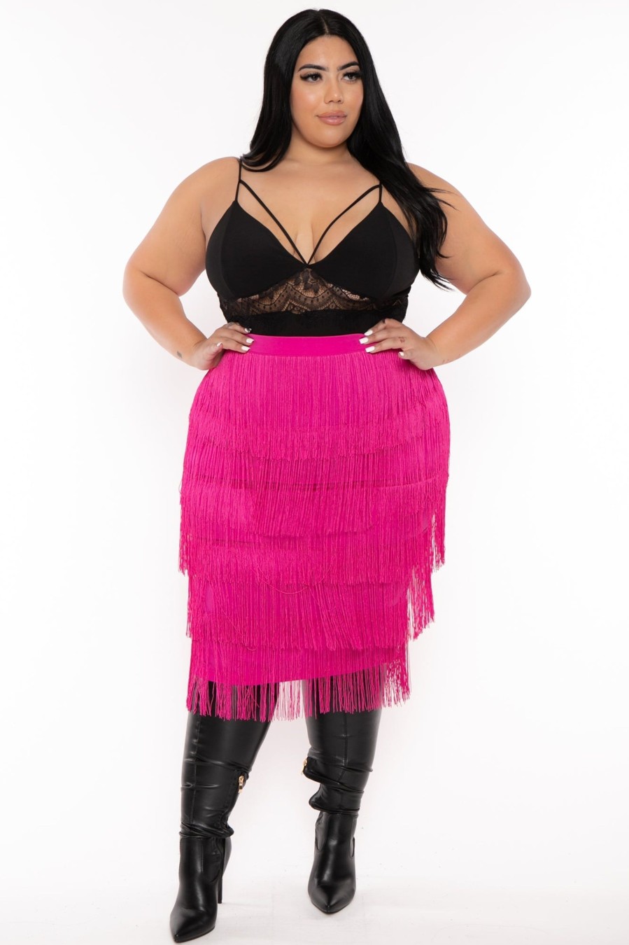 Little Black Styles CHICCTHY TOP | Plus Size Nyra Fringe Midi Skirt Pink