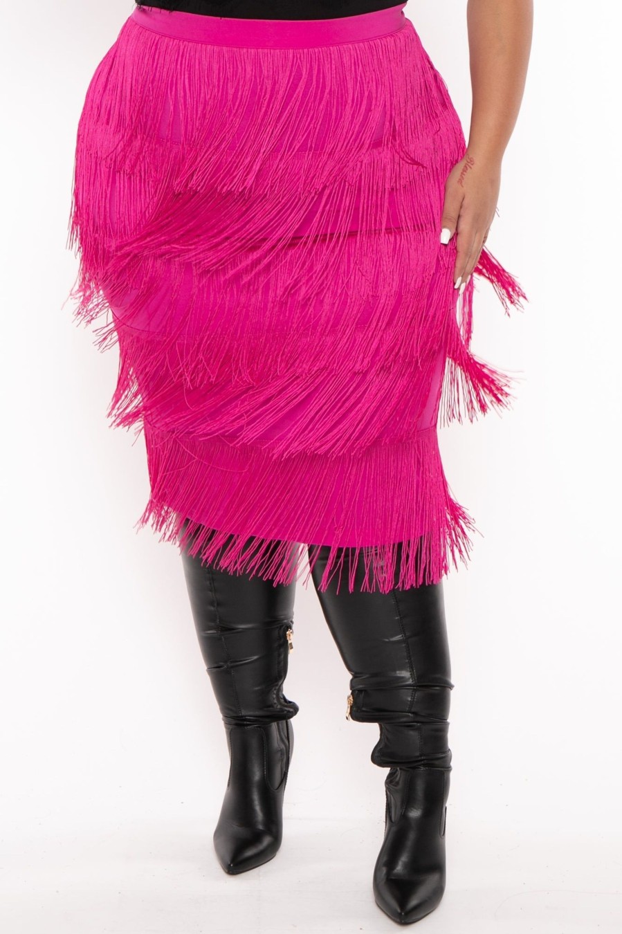 Little Black Styles CHICCTHY TOP | Plus Size Nyra Fringe Midi Skirt Pink