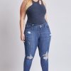 Jeans & Denim YMI | Plus Size Gotcha Mid Waist Ribbed Distressed Skinny Jean Dark Wash