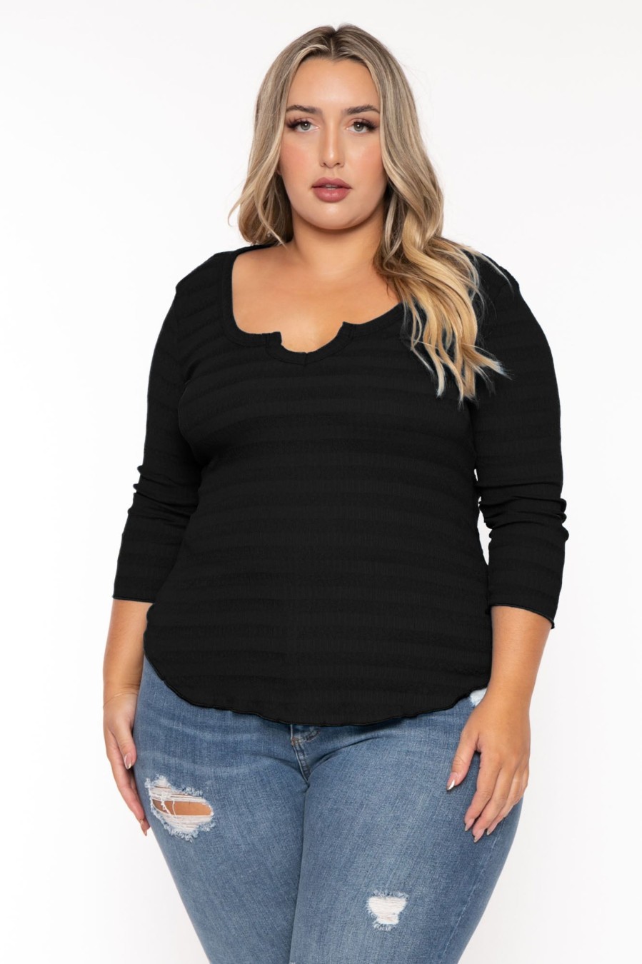 Tops CULTURE CODE | Plus Size Agnes Notch Scoop Neck Top Black