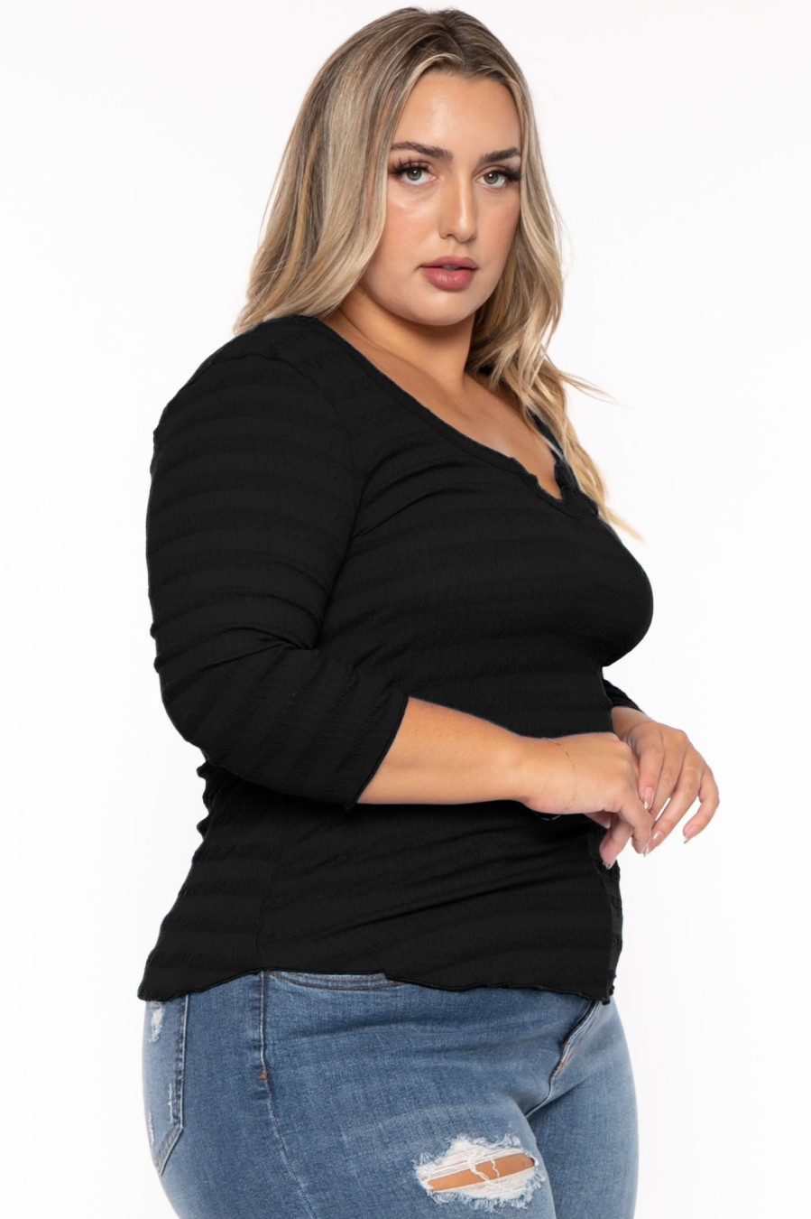 Tops CULTURE CODE | Plus Size Agnes Notch Scoop Neck Top Black