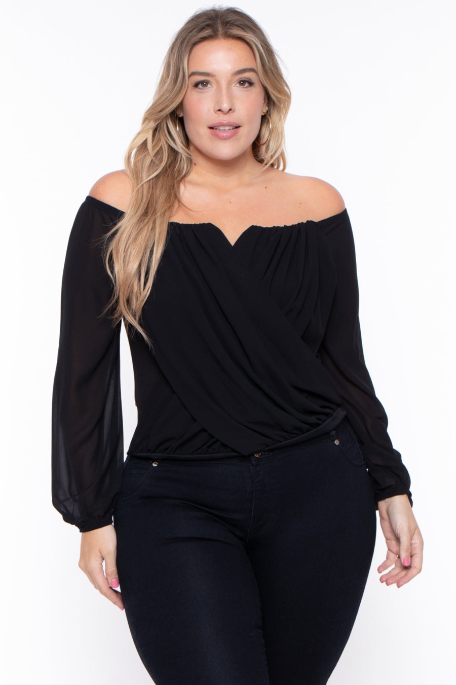 Tops Bluebell | Plus Size Aryana Cross Over Top Black