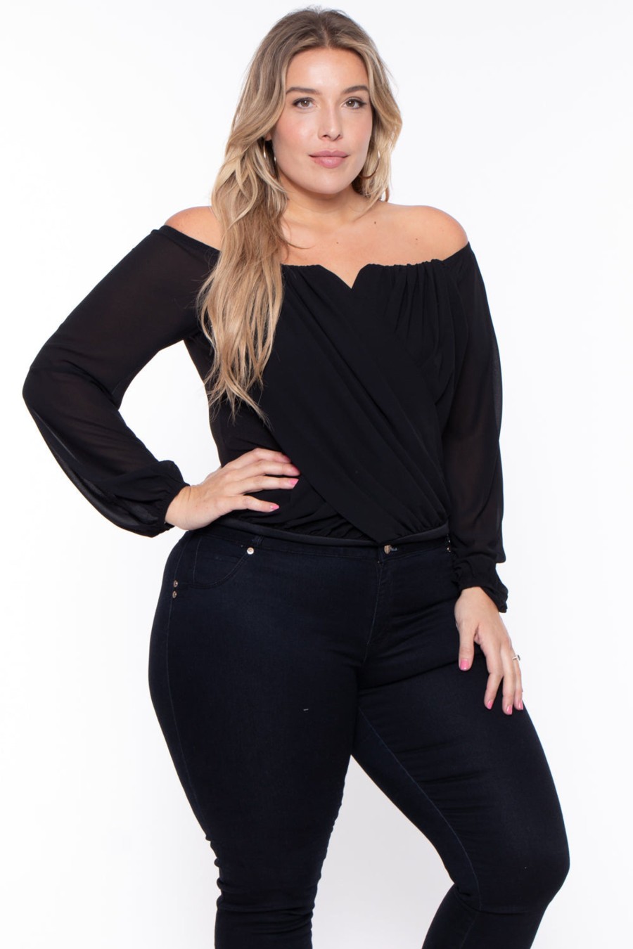 Tops Bluebell | Plus Size Aryana Cross Over Top Black