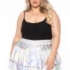 Bottoms Jade By Jane | Plus Size Metallic Tiered Mini Skirt Silver