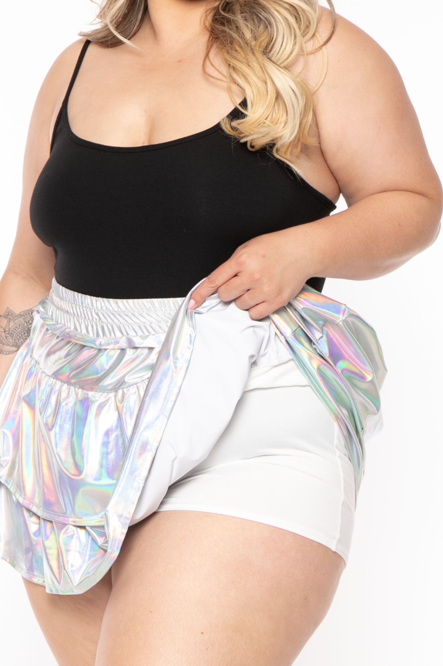 Bottoms Jade By Jane | Plus Size Metallic Tiered Mini Skirt Silver