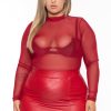 Tops Curvy Sense | Plus Size Galene Mesh Bodysuit Red