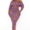 Dresses Curvy Sense | Plus Size Asymmetric Printed Dress Blue