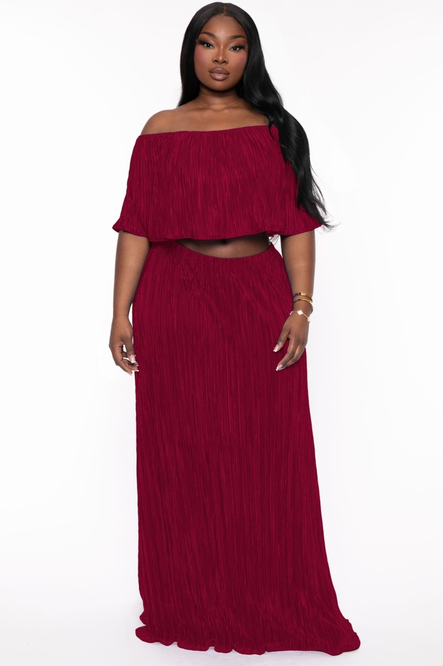 Matching Sets H u0026 H FASHION | Plus Size Shay Crop Top And Skirt Set Wine