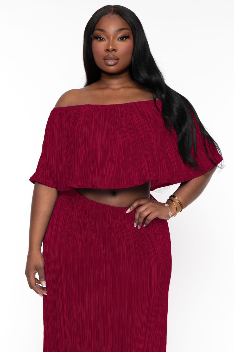 Matching Sets H u0026 H FASHION | Plus Size Shay Crop Top And Skirt Set Wine