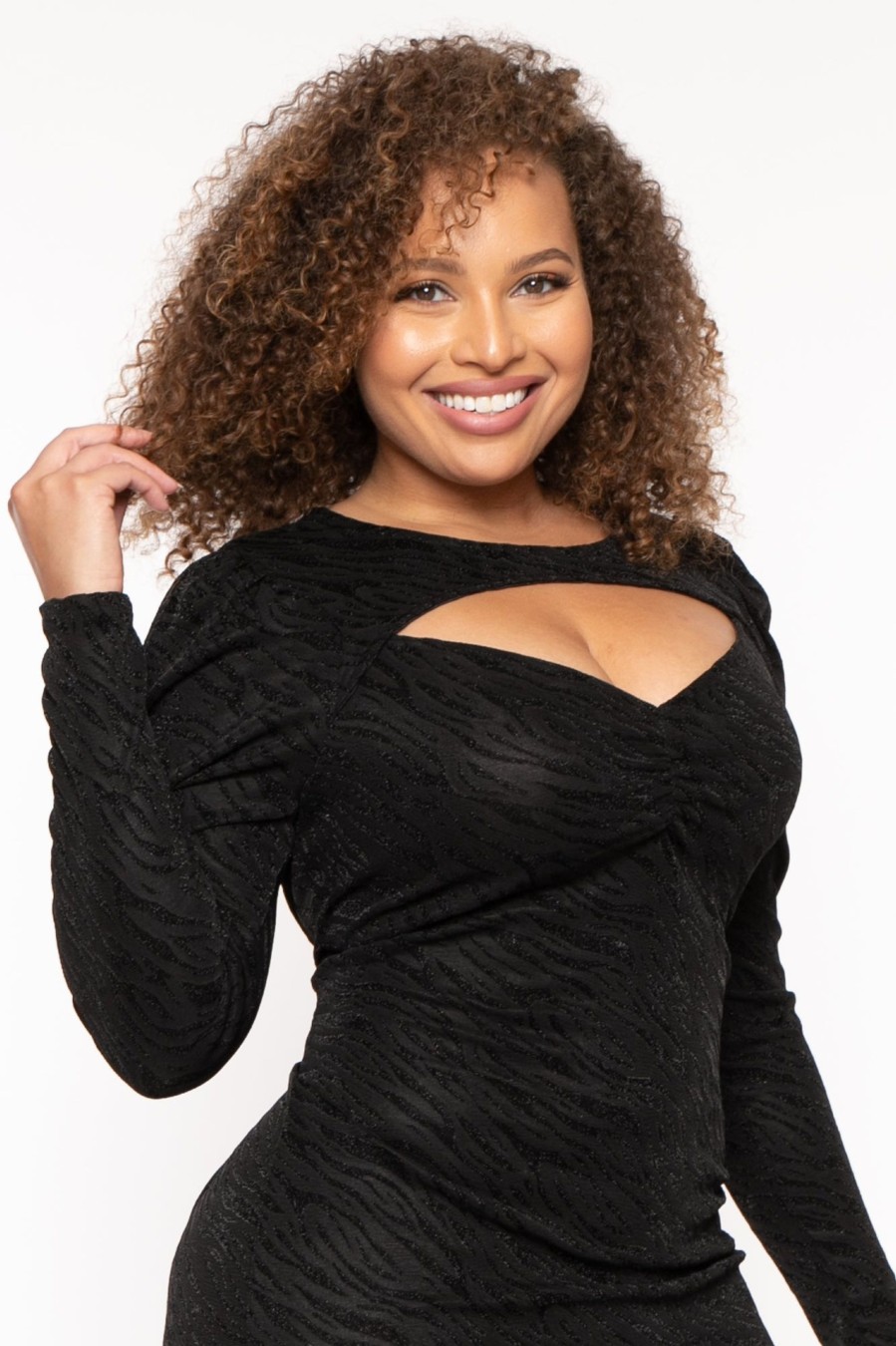 Little Black Styles Curvy Sense | Plus Size Adelyn Cut Out Bodycon Dress Black