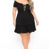 Dresses Curvy Sense | Plus Size Adella Lace Up Ruffle Dress Black