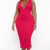 Dresses Curvy Sense | Plus Size Jane Ribbed Midi Dress Red