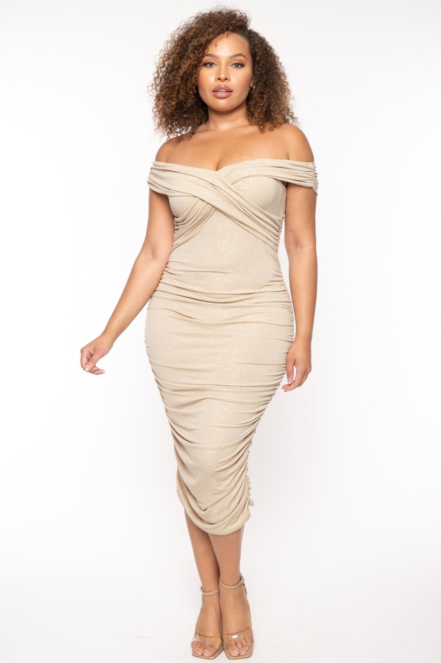 Dresses Gibiu | Plus Size Zetta Glitter Midi Dress Gold