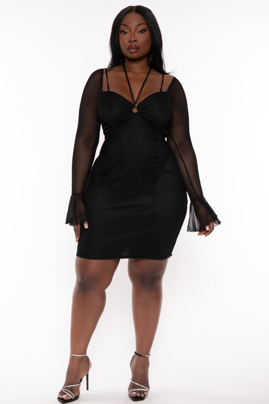 Little Black Styles Curvy Sense | Plus Size Helena Mesh Bodycon Dress Black