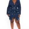 Dresses Goodtime USA | Plus Size Distress Denim Mini Dress Blue