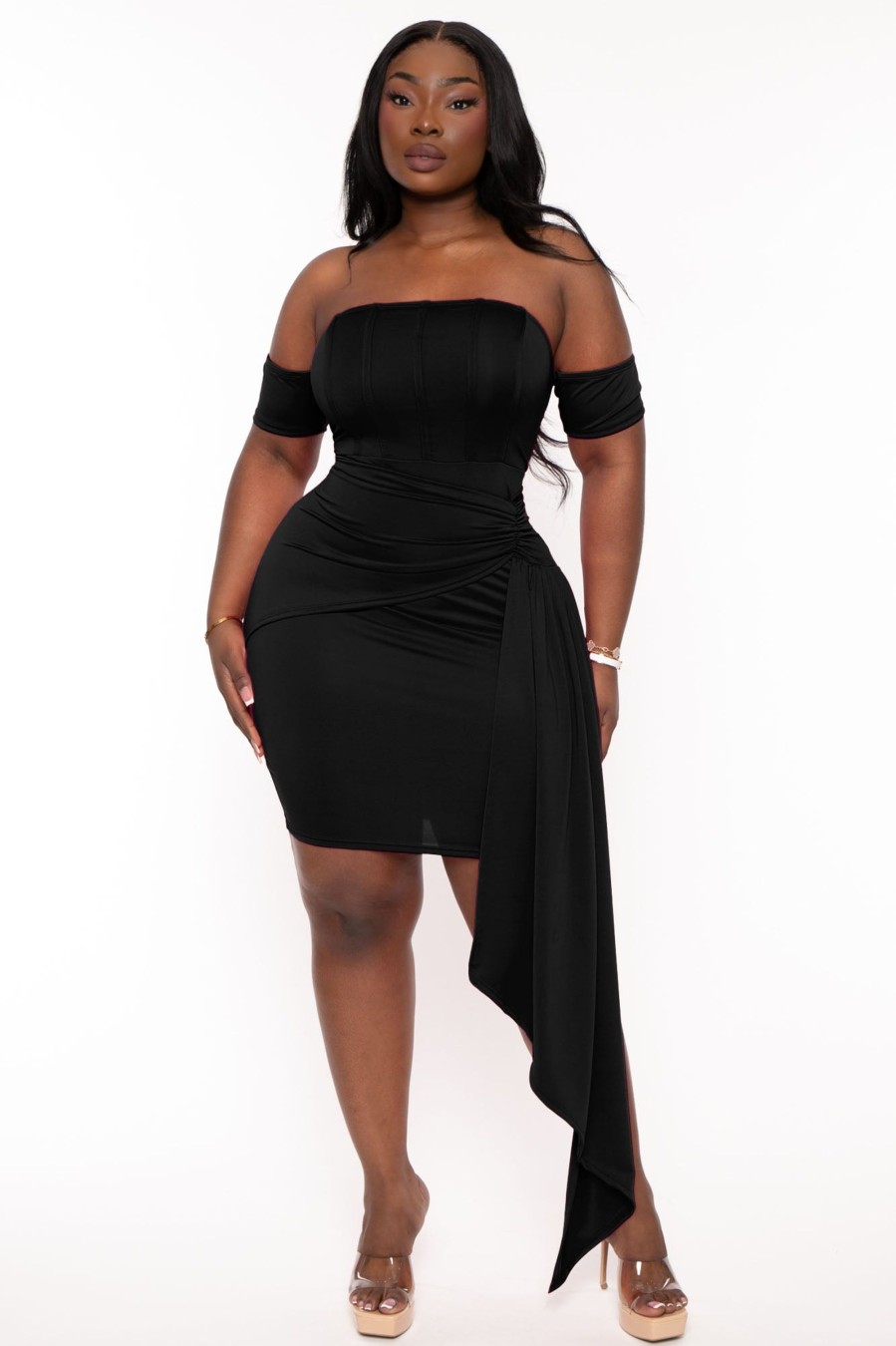 Little Black Styles Curvy Sense | Plus Size Ambrose Drape Dress Black