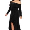 Dresses Curvy Sense | Plus Size Anisa Cascade Ruffle Dress Black