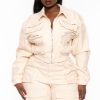 Outerwear American Bazi | Plus Size Cargo Bomber Jacket Ivory