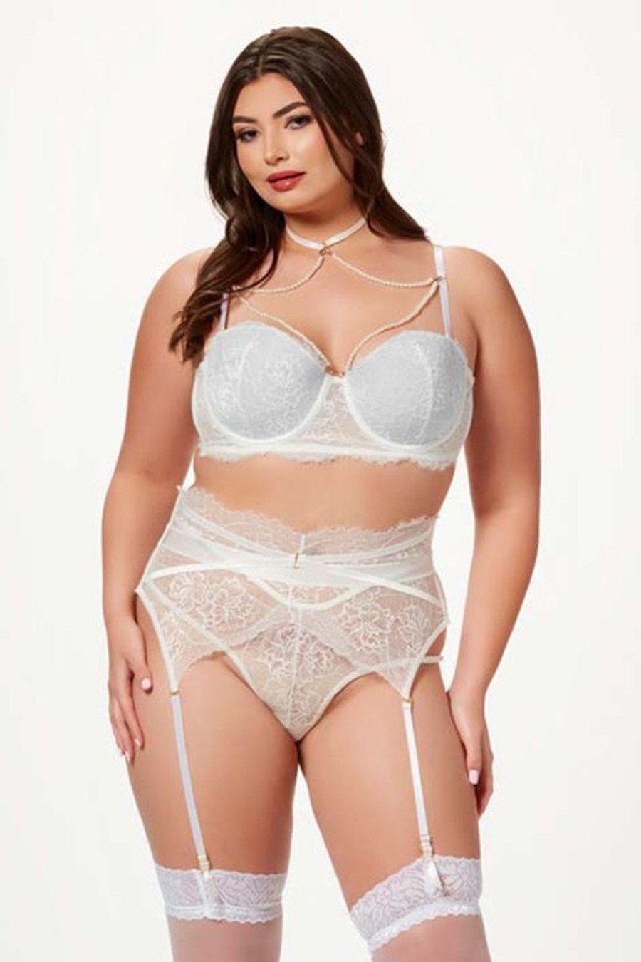 Intimates DOONA DI CAPRI | Plus Size Dolce Bride 3 Piece Lace Lingerie Set White