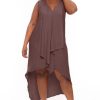 Dresses Jade by Jane | Plus Size Lattise Front Draped Dress Brown