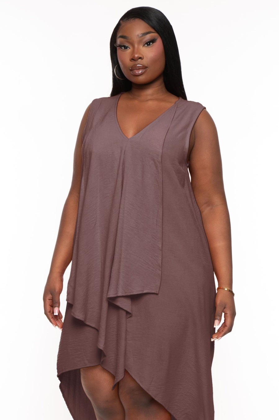 Dresses Jade by Jane | Plus Size Lattise Front Draped Dress Brown