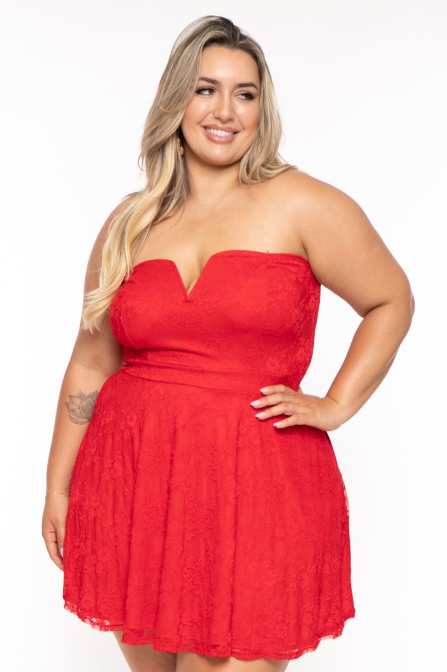 Dresses Curvy Sense | Plus Size Evanna Flare Lace Dress Red