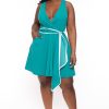 Dresses Curvy Sense | Plus Size Marisa Front Tie Flare Dress Teal