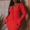 Dresses Curvy Sense | Plus Size Blisse Ruffle Bodycon Dress Red