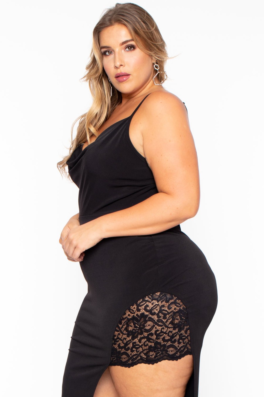 Little Black Styles Curvy Sense | Plus Size Vavavoom Lace Inset Dress Black