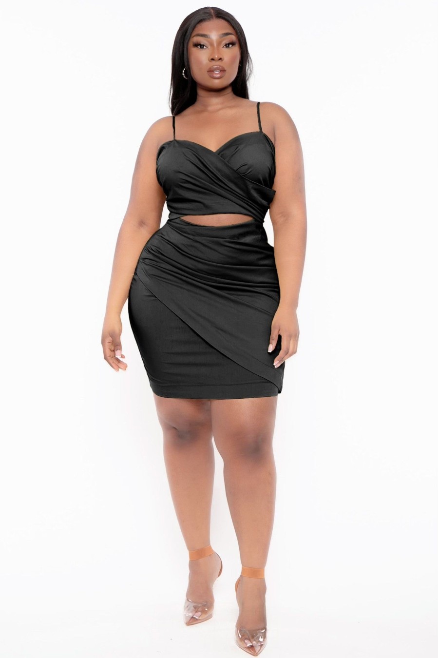 Dresses Find Me | Plus Size Amanda Front Wrap Dress Black