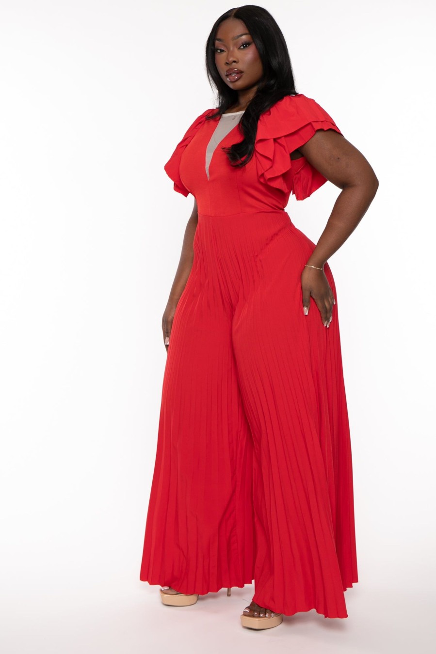 Jumpsuits & Rompers Aria Romance | Plus Size Aarya Pleated Jumpsuit Red