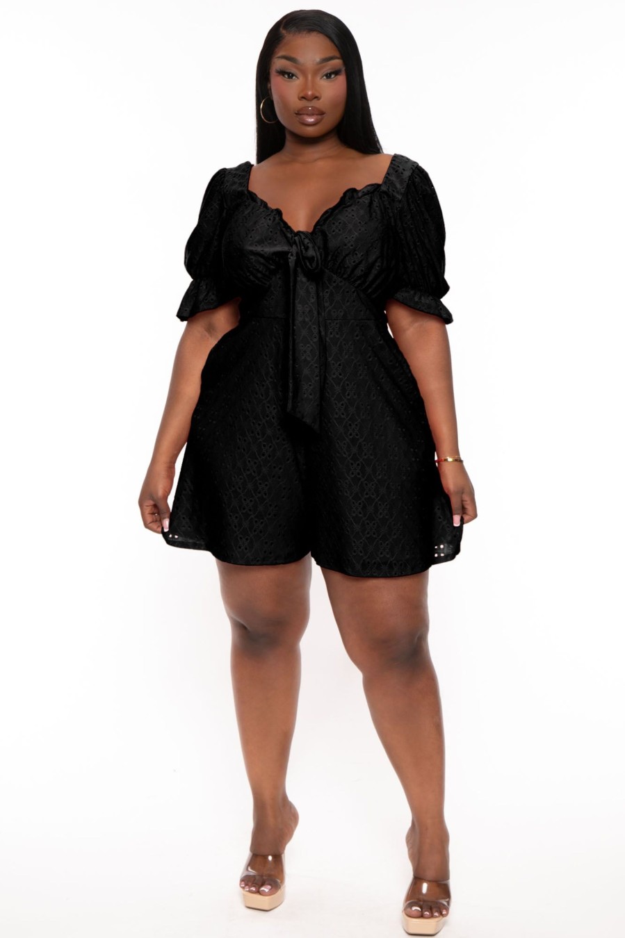 Jumpsuits & Rompers Curvy Sense | Plus Size Jenni Eyelet Romper Black