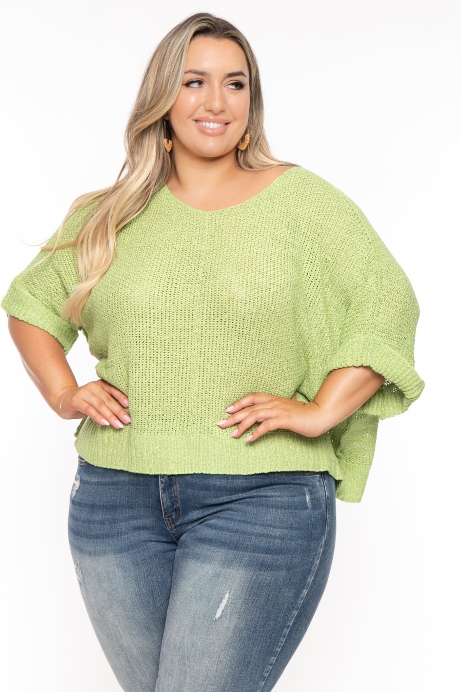 Tops Petal Dew | Plus Size Carol Relax Knit Sweater Green