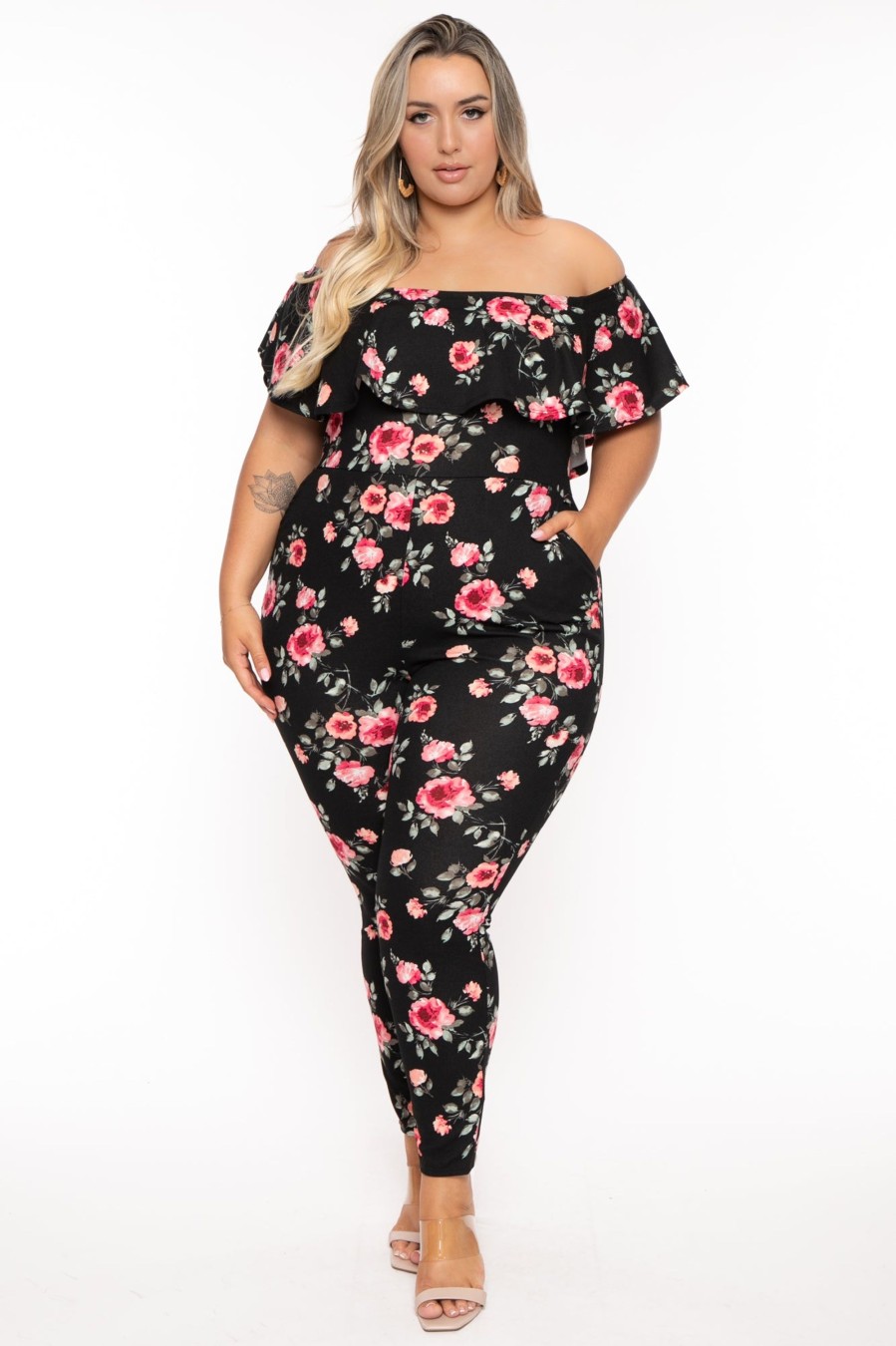 Little Black Styles Curvy Sense | Plus Size Reevabel Frill Jumpsuit Black