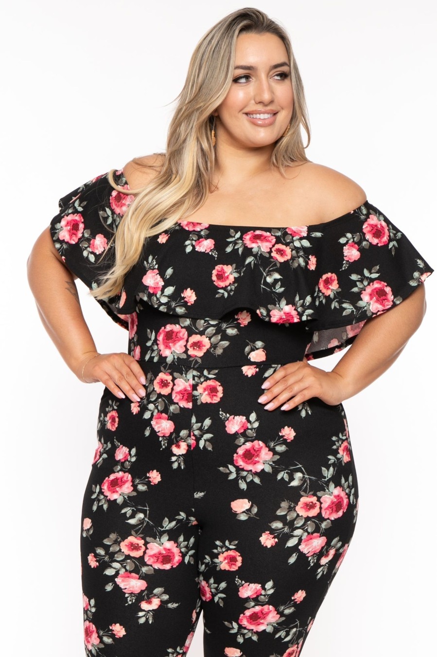 Little Black Styles Curvy Sense | Plus Size Reevabel Frill Jumpsuit Black