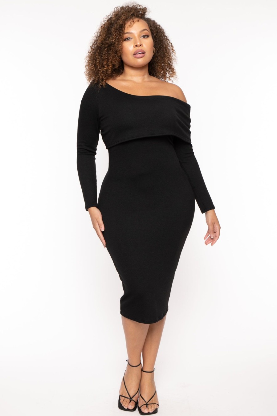 Little Black Styles Curvy Sense | Plus Size Cerise One Shoulder Dress Black