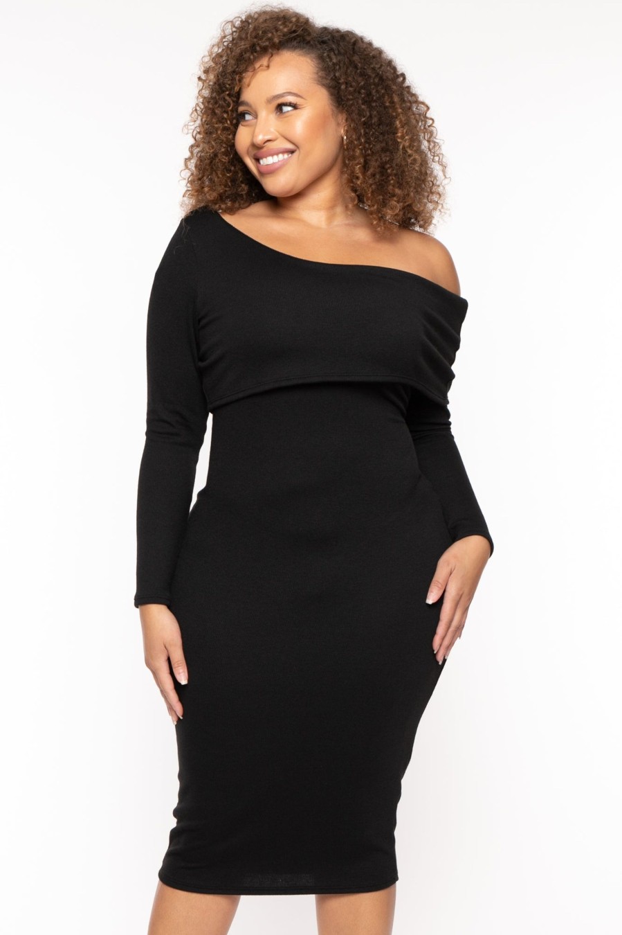 Little Black Styles Curvy Sense | Plus Size Cerise One Shoulder Dress Black